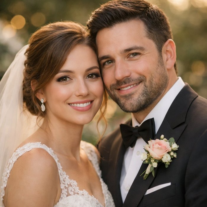A bride and groom on their wedding day